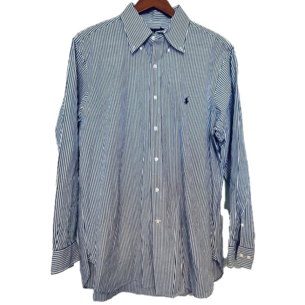 POLO ralph lauren blue white stripe shirt size 16 32/33